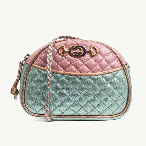 Gucci Zumi Pink & Blue Laminated Leather Quilted Mini Bag - Picture 1 of 12